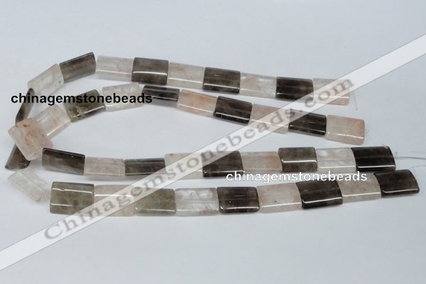 CPQ113 15*20mm rectangle natural pink crystal & smoky quartz beads