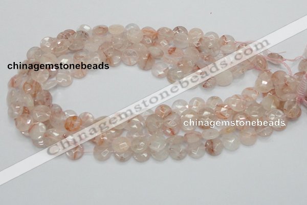 CPQ16 15.5 inches 12mm faceted coin natural pink quartz beads