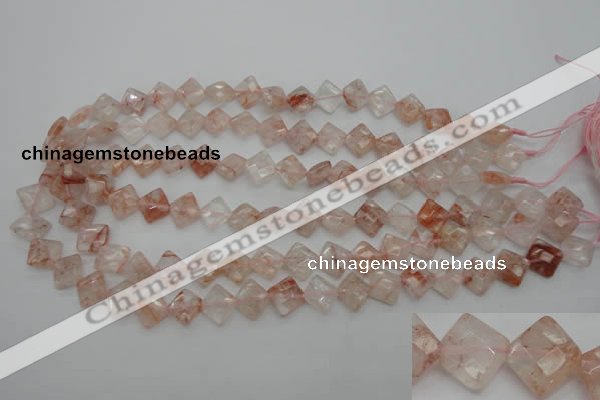 CPQ224 15.5 inches 10*10mm faceted diamond natural pink quartz beads