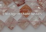 CPQ225 15.5 inches 12*12mm faceted diamond natural pink quartz beads