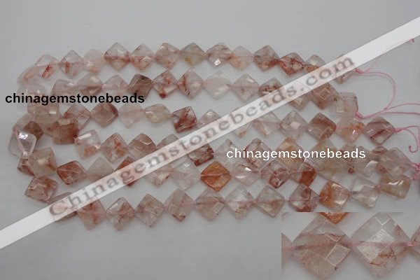 CPQ225 15.5 inches 12*12mm faceted diamond natural pink quartz beads