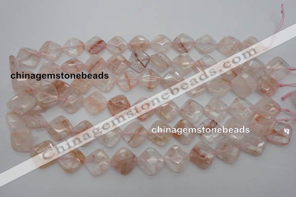 CPQ226 15.5 inches 15*15mm faceted diamond natural pink quartz beads