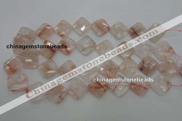 CPQ228 15.5 inches 20*20mm faceted diamond natural pink quartz beads