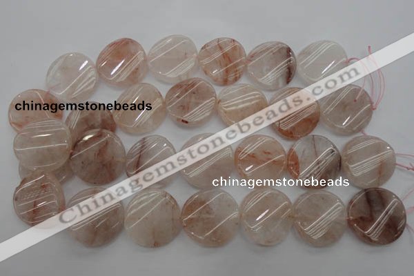 CPQ238 15.5 inches 28mm twisted coin natural pink quartz beads