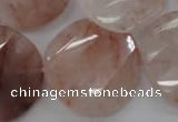 CPQ240 15.5 inches 28mm faceted & twisted coin natural pink quartz beads