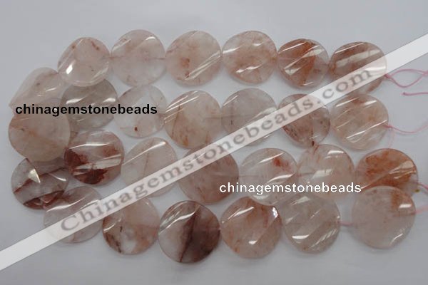 CPQ240 15.5 inches 28mm faceted & twisted coin natural pink quartz beads