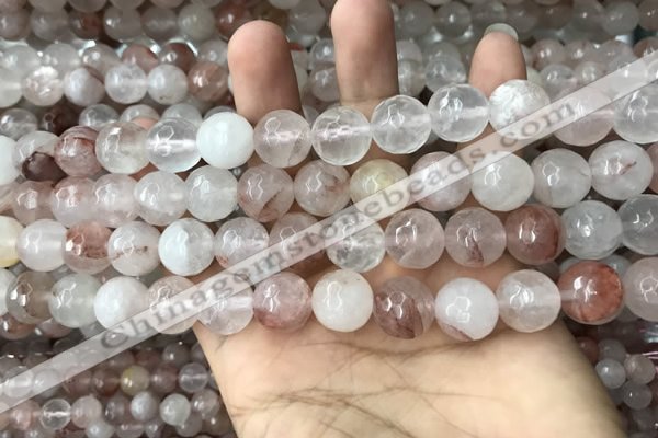 CPQ314 15.5 inches 12mm faceted round pink quartz beads wholesale