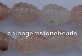 CPQ92 15.5 inches 15*20mm carved teardrop natural pink quartz beads