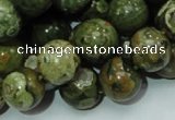 CPS06 15.5 inches 14mm round green peacock stone beads wholesale