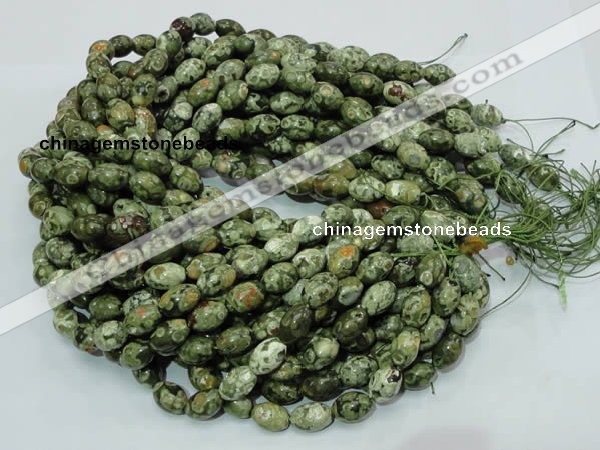 CPS11 15.5 inches 10*14mm rice green peacock stone beads wholesale