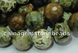 CPS113 15.5 inches 14mm faceted round green peacock stone beads