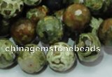 CPS113 15.5 inches 14mm faceted round green peacock stone beads