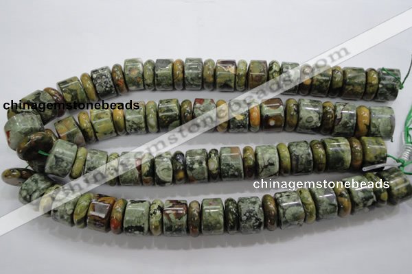 CPS115 15.5 inches 6*18mm & 12*18mm rondelle green peacock stone beads