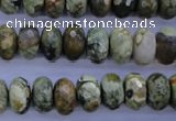 CPS118 15.5 inches 6*12mm faceted rondelle green peacock stone beads