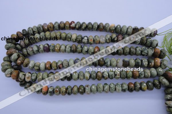 CPS118 15.5 inches 6*12mm faceted rondelle green peacock stone beads