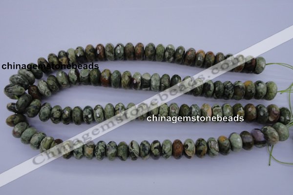 CPS119 15.5 inches 7*14mm faceted rondelle green peacock stone beads