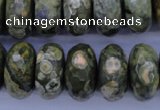 CPS120 15.5 inches 10*20mm faceted rondelle green peacock stone beads