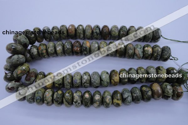 CPS120 15.5 inches 10*20mm faceted rondelle green peacock stone beads