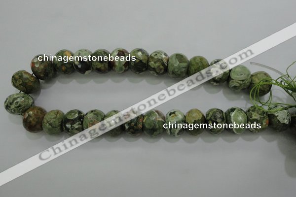 CPS125 15.5 inches 15*20mm faceted rondelle green peacock stone beads