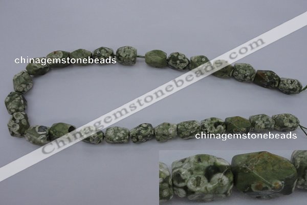 CPS131 15.5 inches 10*15mm faceted nuggets green peacock stone beads