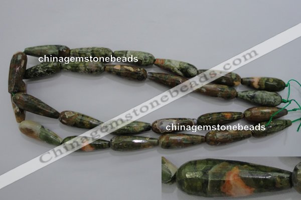 CPS133 15.5 inches 10*30mm faceted teardrop green peacock stone beads