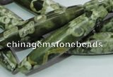 CPS14 15.5 inches 10*50mm rice green peacock stone beads wholesale