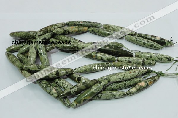 CPS14 15.5 inches 10*50mm rice green peacock stone beads wholesale