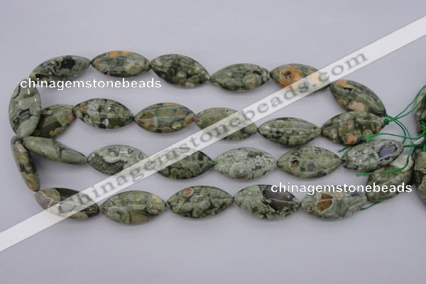 CPS140 15.5 inches 15*30mm marquise green peacock stone beads