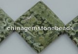 CPS146 15.5 inches 30*30mm diamond green peacock stone beads