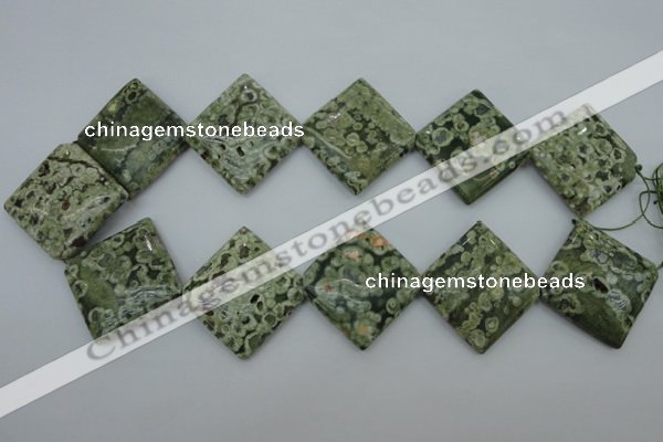 CPS146 15.5 inches 30*30mm diamond green peacock stone beads