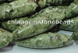 CPS15 15.5 inches 12*40mm rice green peacock stone beads wholesale