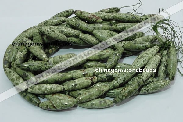 CPS15 15.5 inches 12*40mm rice green peacock stone beads wholesale