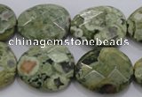 CPS150 15.5 inches 20*25mm faceted freeform green peacock stone beads