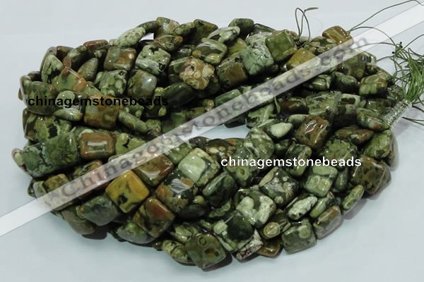 CPS18 15.5 inches 15*15mm square green peacock stone beads wholesale