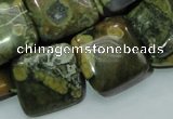 CPS19 15.5 inches 20*20mm square green peacock stone beads wholesale