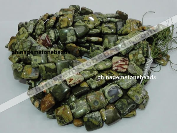 CPS19 15.5 inches 20*20mm square green peacock stone beads wholesale