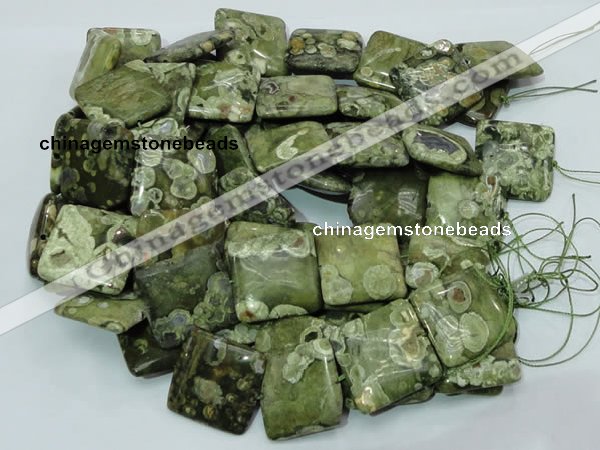 CPS20 15.5 inches 30*30mm square green peacock stone beads wholesale