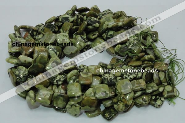 CPS21 15.5 inches 15*15mm rhombic green peacock stone beads wholesale