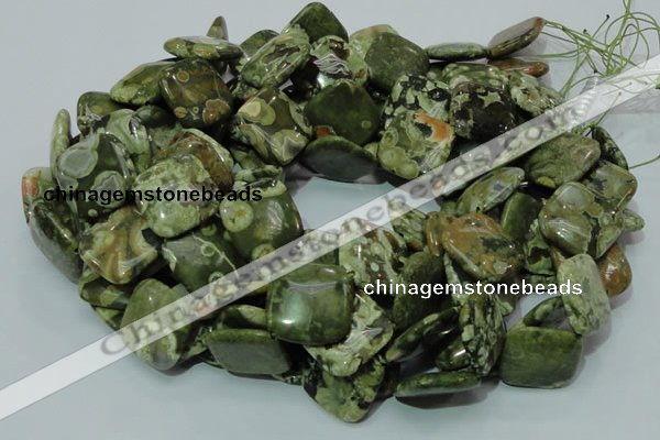 CPS22 15.5 inches 20*20mm rhombic green peacock stone beads wholesale