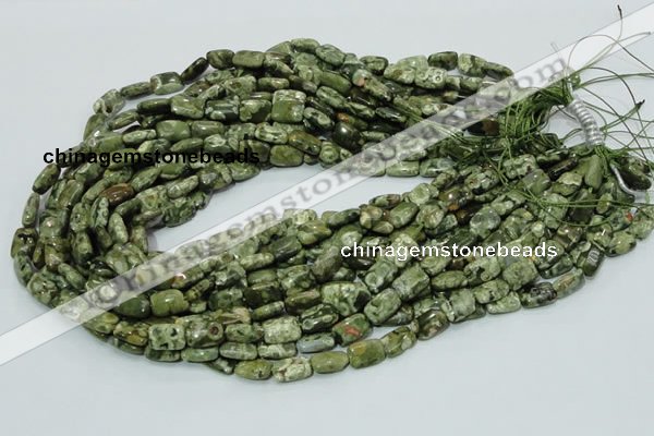 CPS23 15.5 inches 8*12mm rectangle green peacock stone beads