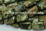 CPS24 15.5 inches 10*14mm rectangle green peacock stone beads