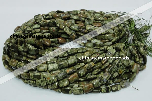 CPS24 15.5 inches 10*14mm rectangle green peacock stone beads