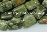 CPS25 15.5 inches 12*18mm rectangle green peacock stone beads