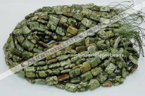CPS25 15.5 inches 12*18mm rectangle green peacock stone beads