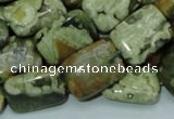CPS26 15.5 inches 14*20mm rectangle green peacock stone beads