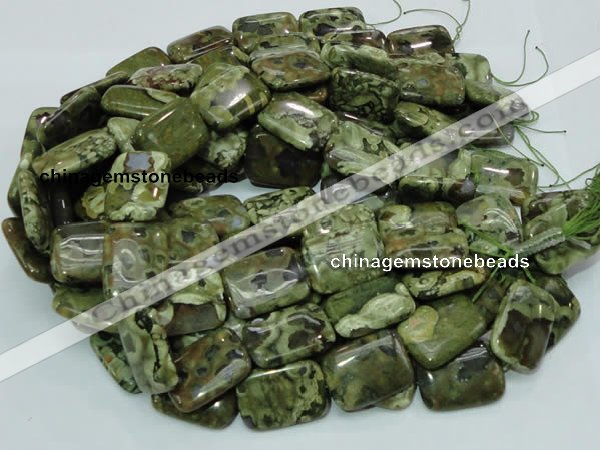 CPS28 15.5 inches 22*30mm rectangle green peacock stone beads
