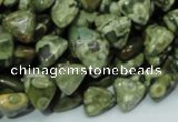 CPS30 15.5 inches 10*10mm triangle green peacock stone beads