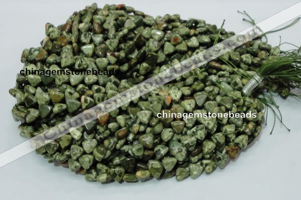 CPS30 15.5 inches 10*10mm triangle green peacock stone beads