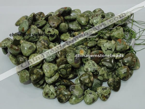 CPS33 15.5 inches 20*20mm triangle green peacock stone beads