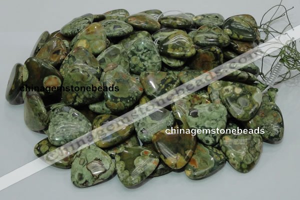 CPS34 15.5 inches 30*30mm triangle green peacock stone beads